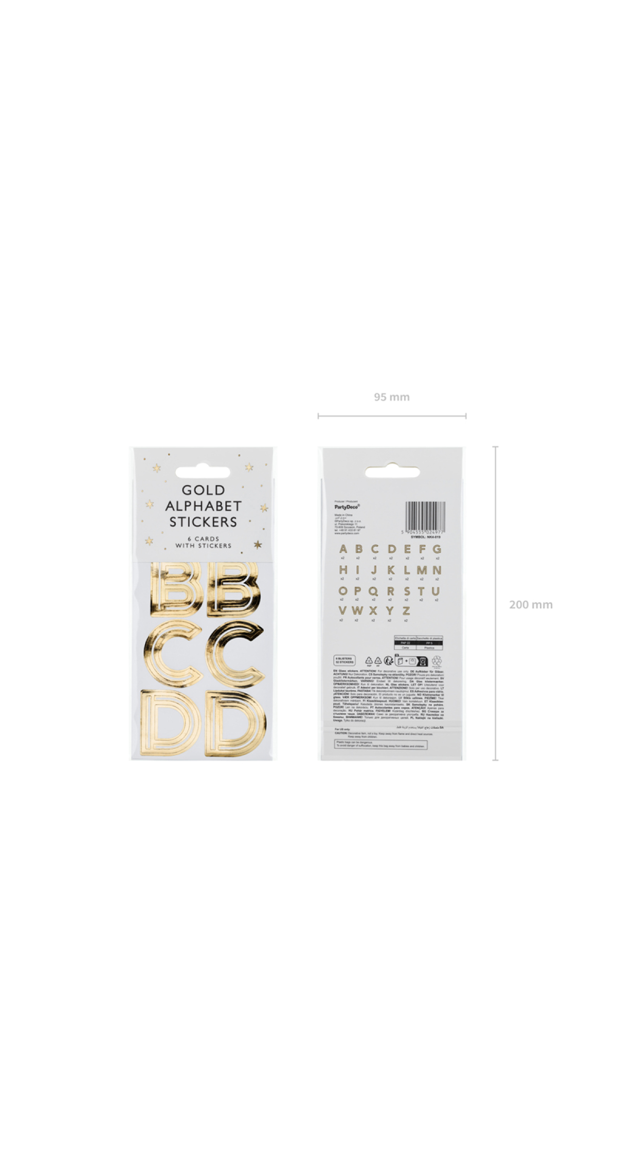 Gold Alphabet Stickers, 4cm (1pkt / 6pc)