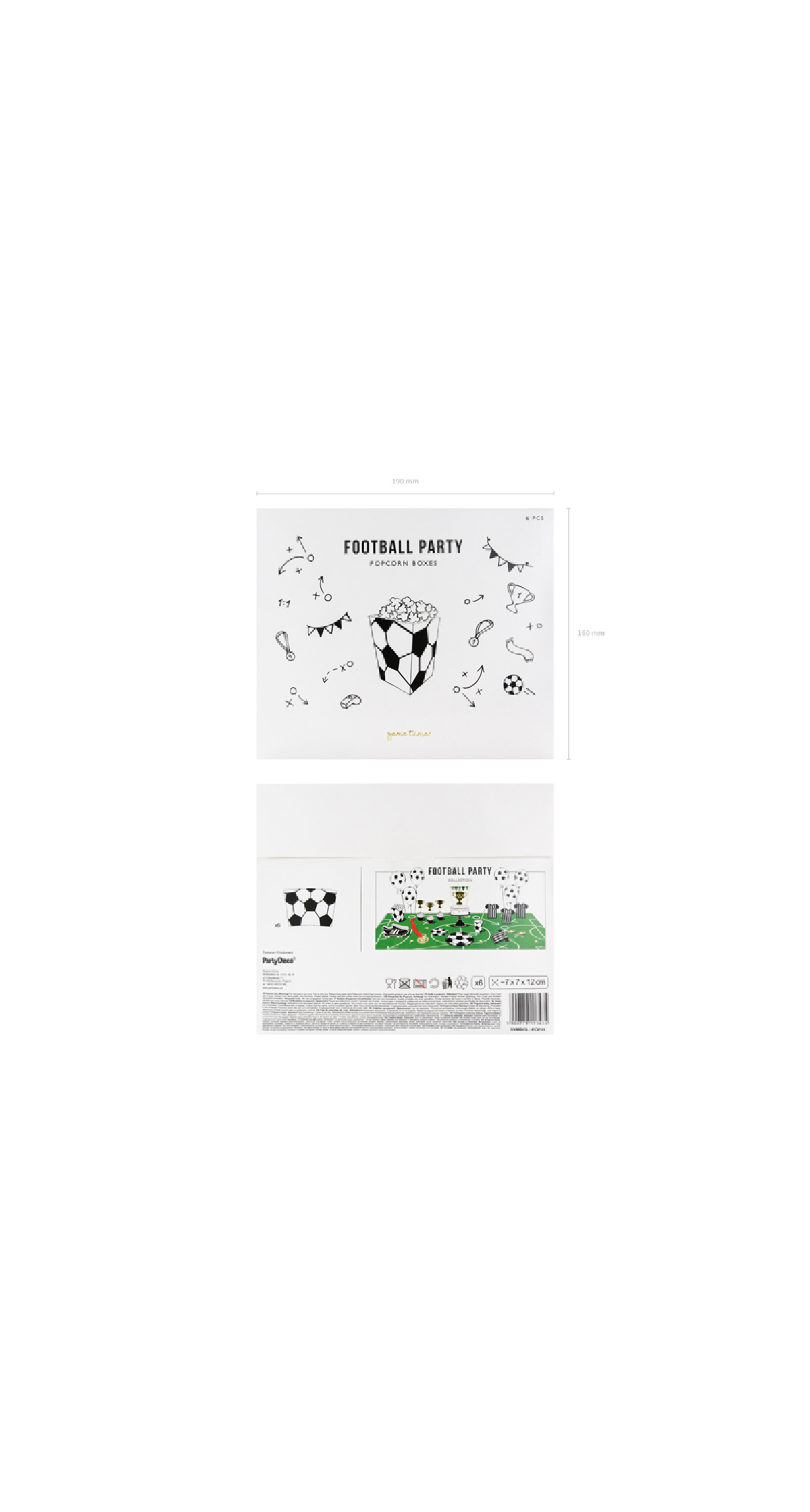 Football Popcorn Box, 7x7x12cm (1pkt / 6pc)