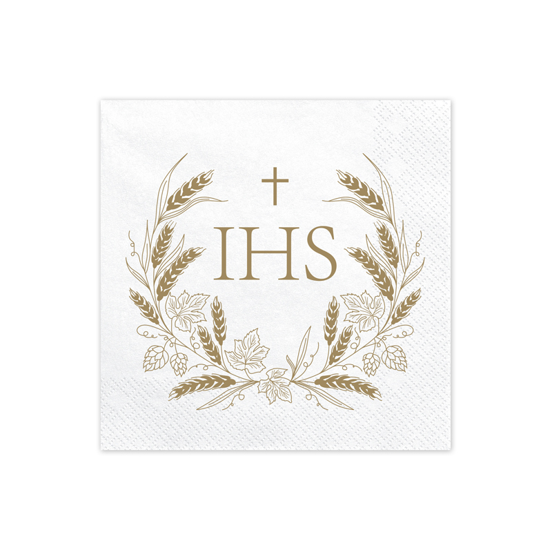 Holy Communion Napkins IHS, 33x33cm, Gold (1pkt / 12pc)