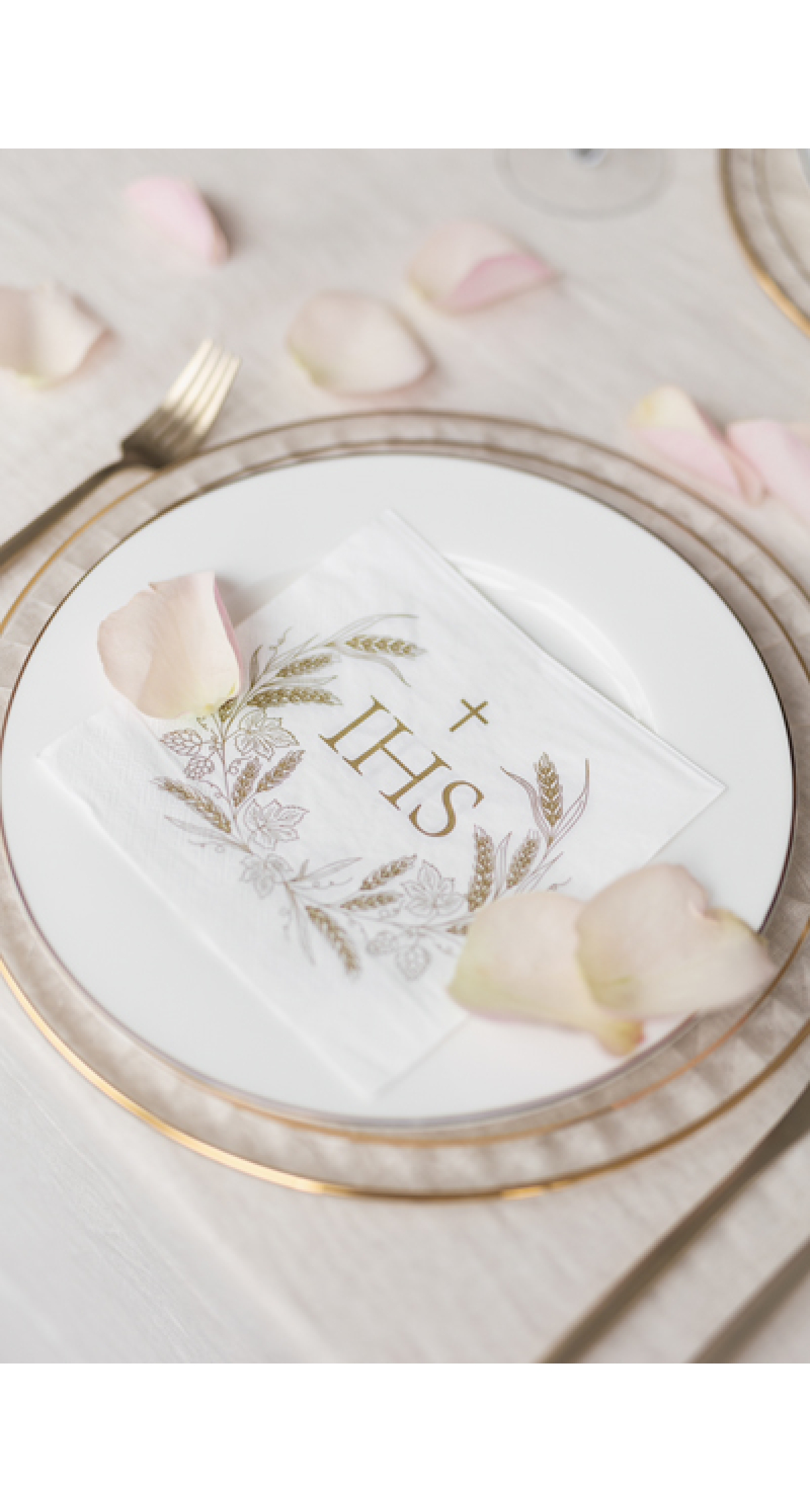 Holy Communion Napkins IHS, 33x33cm, Gold (1pkt / 12pc)