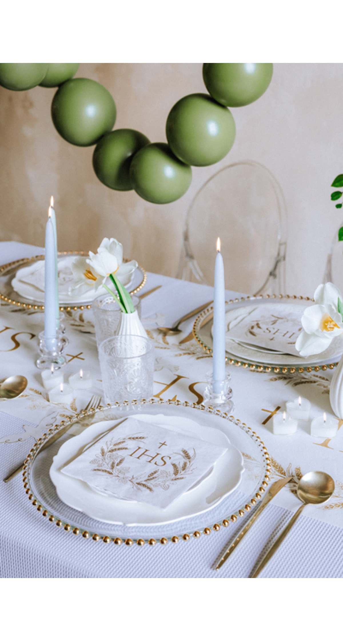 Holy Communion Napkins IHS, 33x33cm, Gold (1pkt / 12pc)