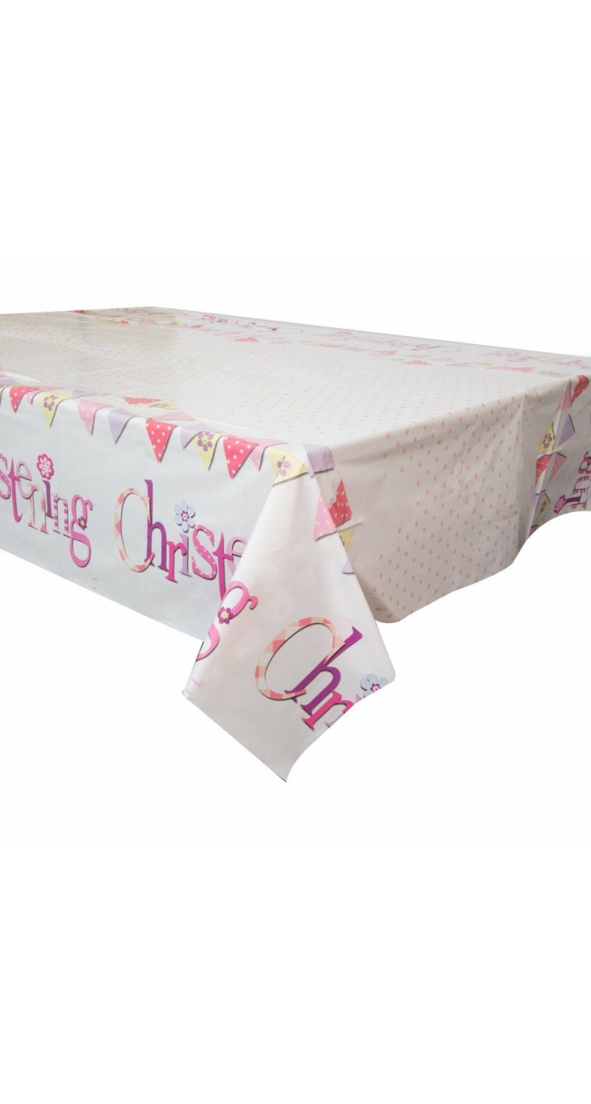 Pink Bunting Christening Plastic Table Cover - 54" x 84"