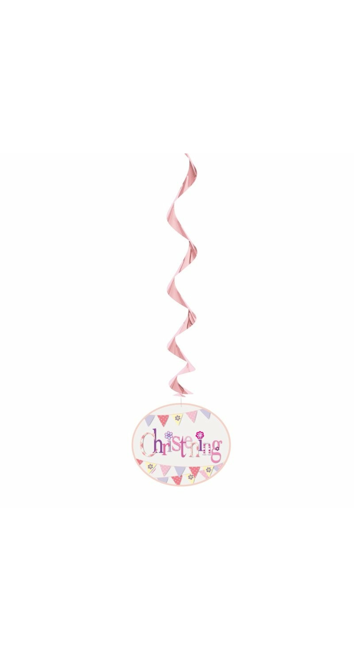 Pink Bunting Christening Hanging Swirl Decorations - 3pk