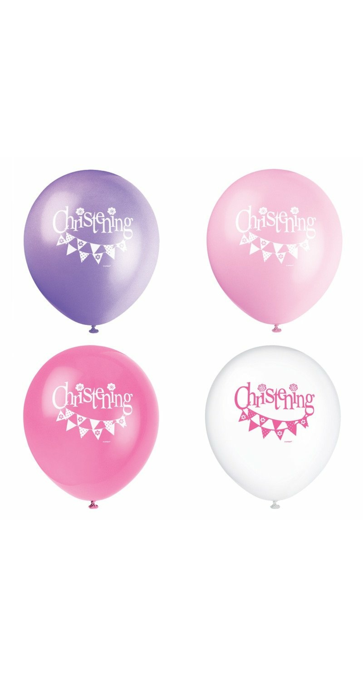 Pink Bunting Christening 12" Latex Balloons - 8pk