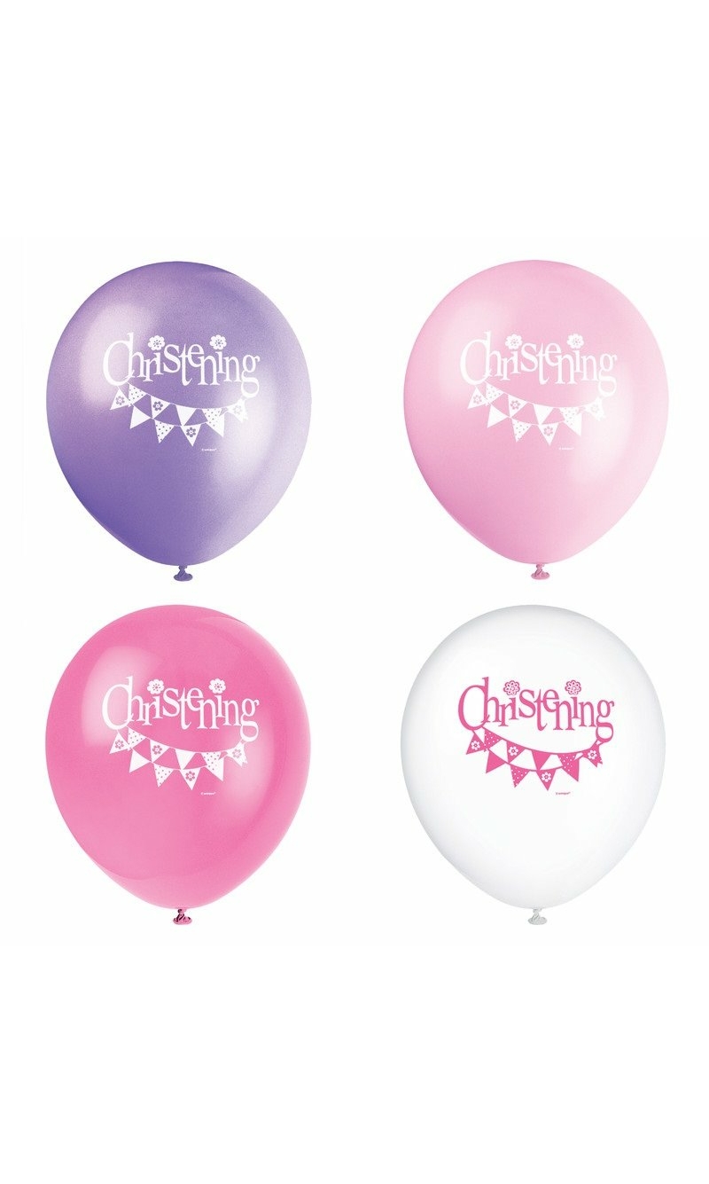 Pink Bunting Christening 12" Latex Balloons - 8pk