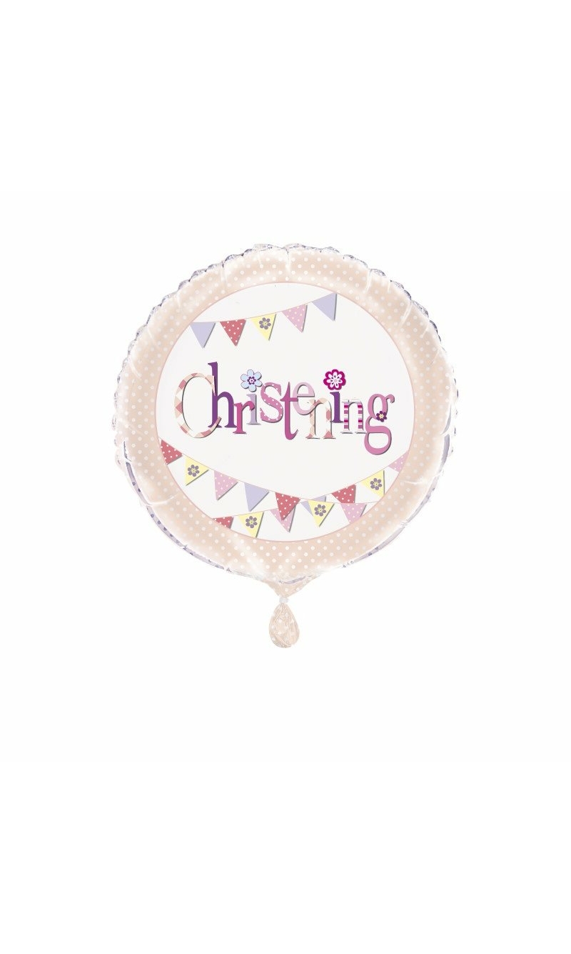Pink Bunting Christening 18" Round Foil Balloon