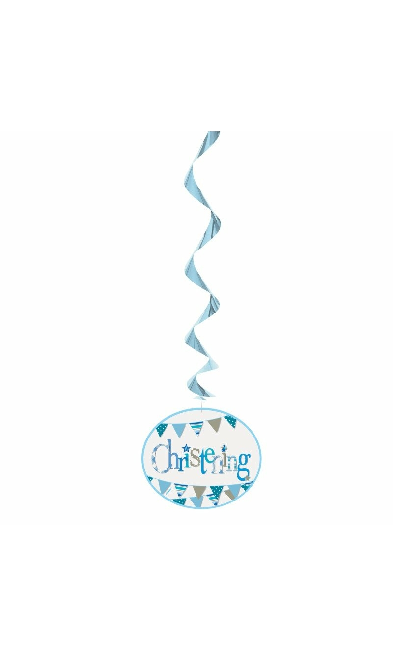 Blue Bunting Christening Hanging Swirl Decorations - 3pk