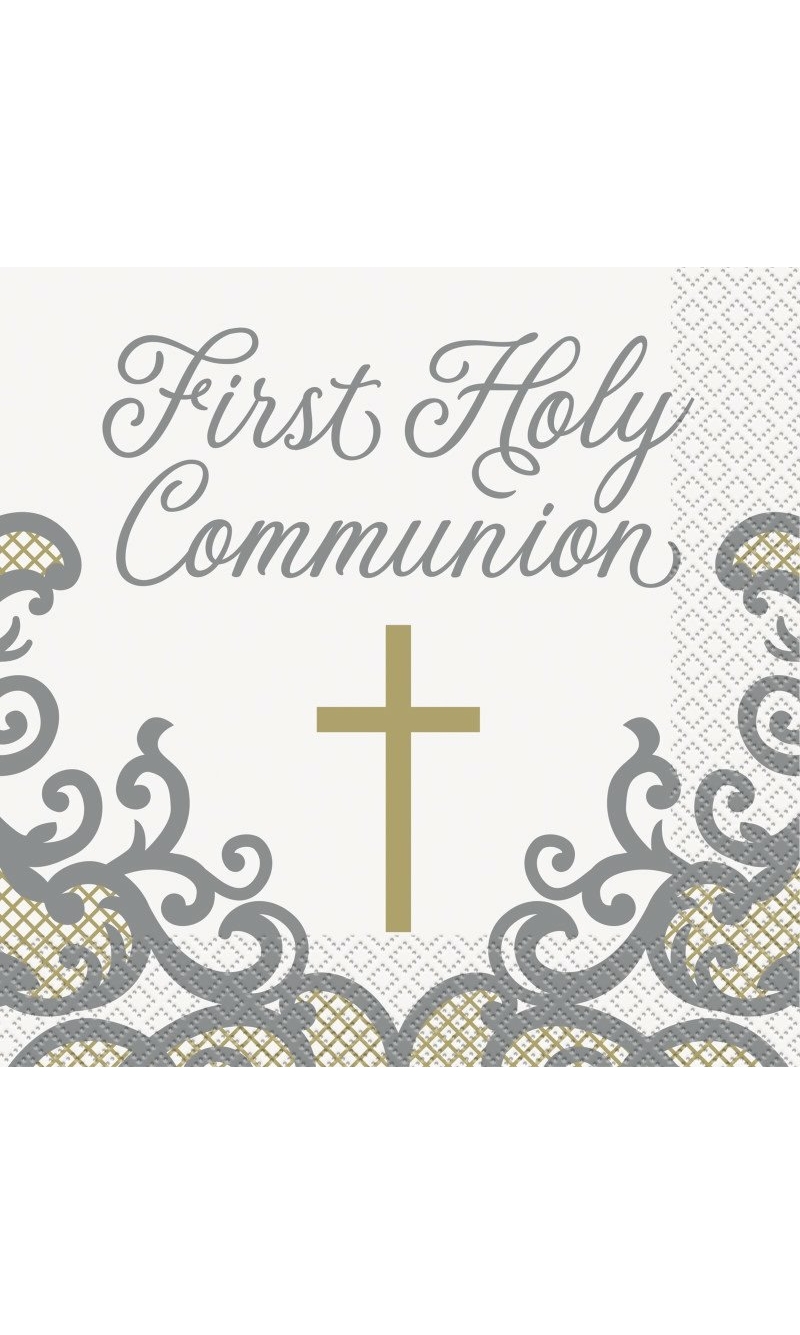 Fancy Gold Cross First Holy Communion Napkins - 16pk