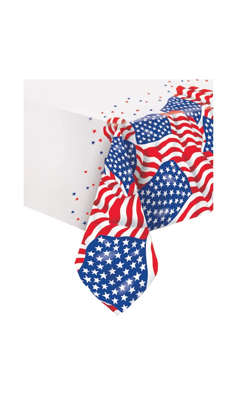 USA Flag Rectangular Plastic Table Cover  54 x 84""