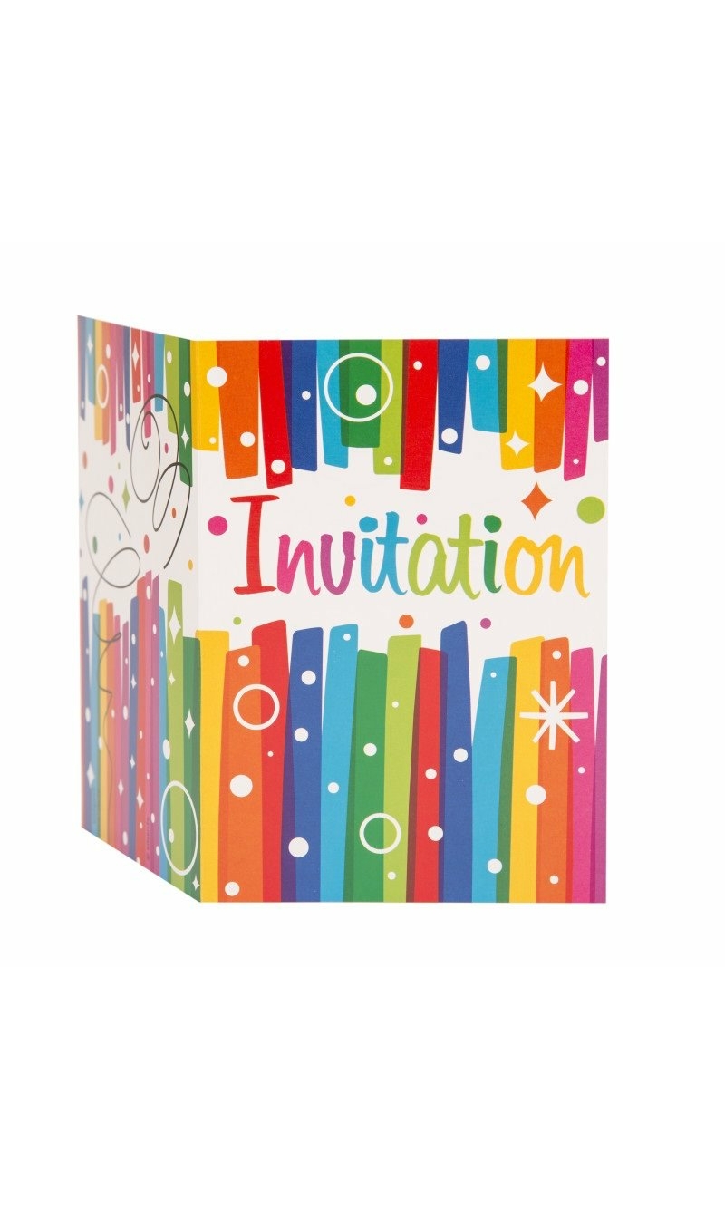 Rainbow Ribbons Birthday Invitations - 8pk