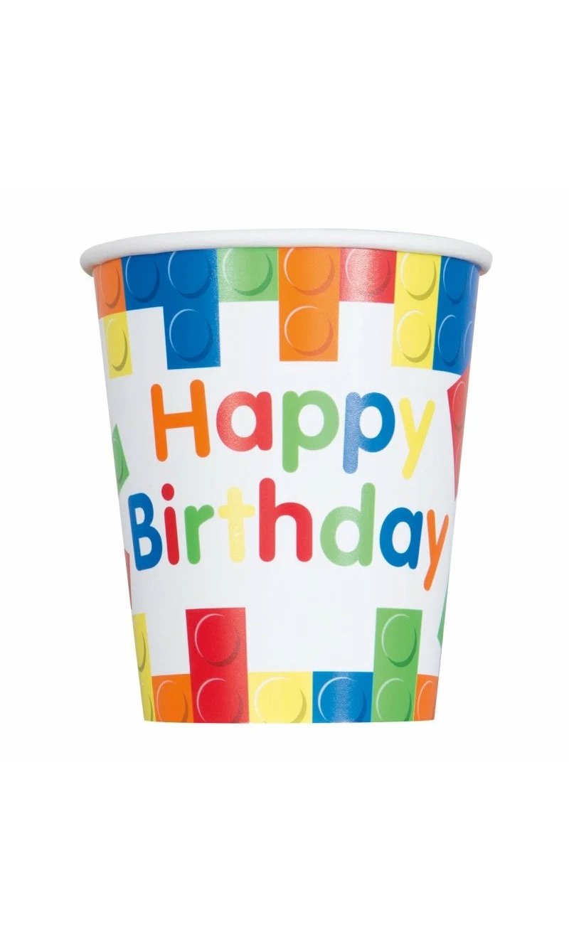Building Blocks Birthday 266ml Party Paper Cups - 8pk