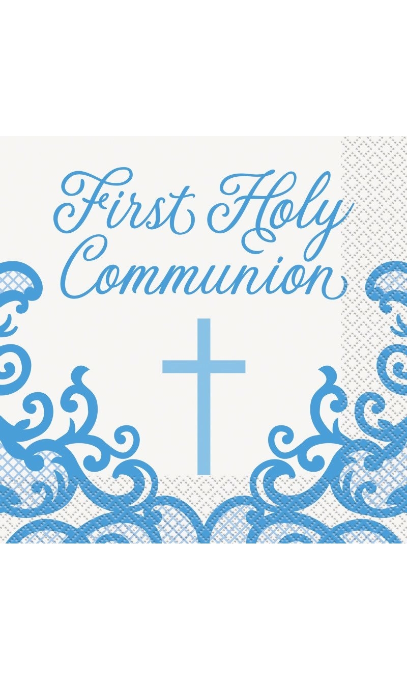 Fancy Blue Cross First Holy Communion Napkins - 16pk