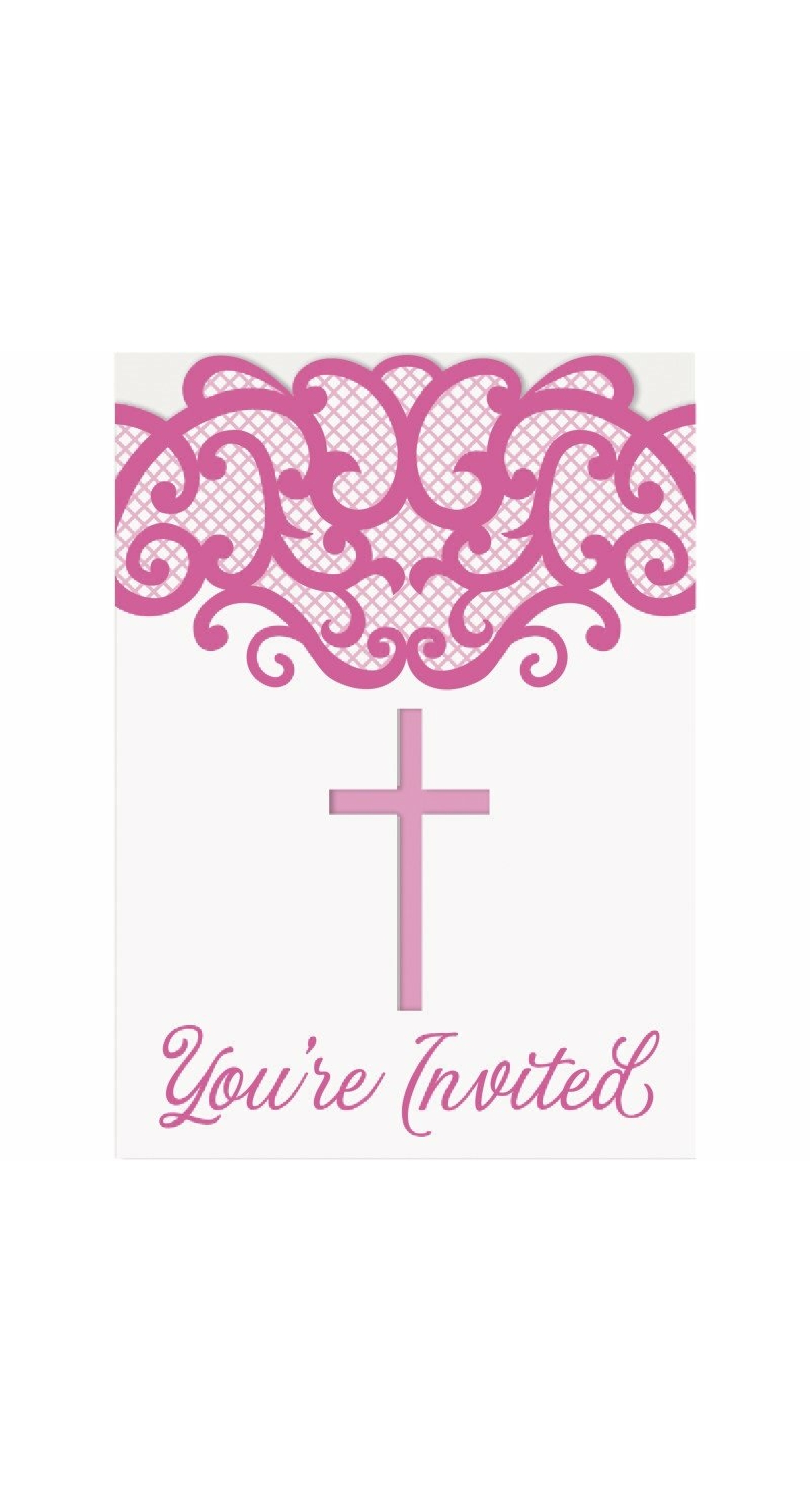 Fancy Pink Cross Invitations - 8pk