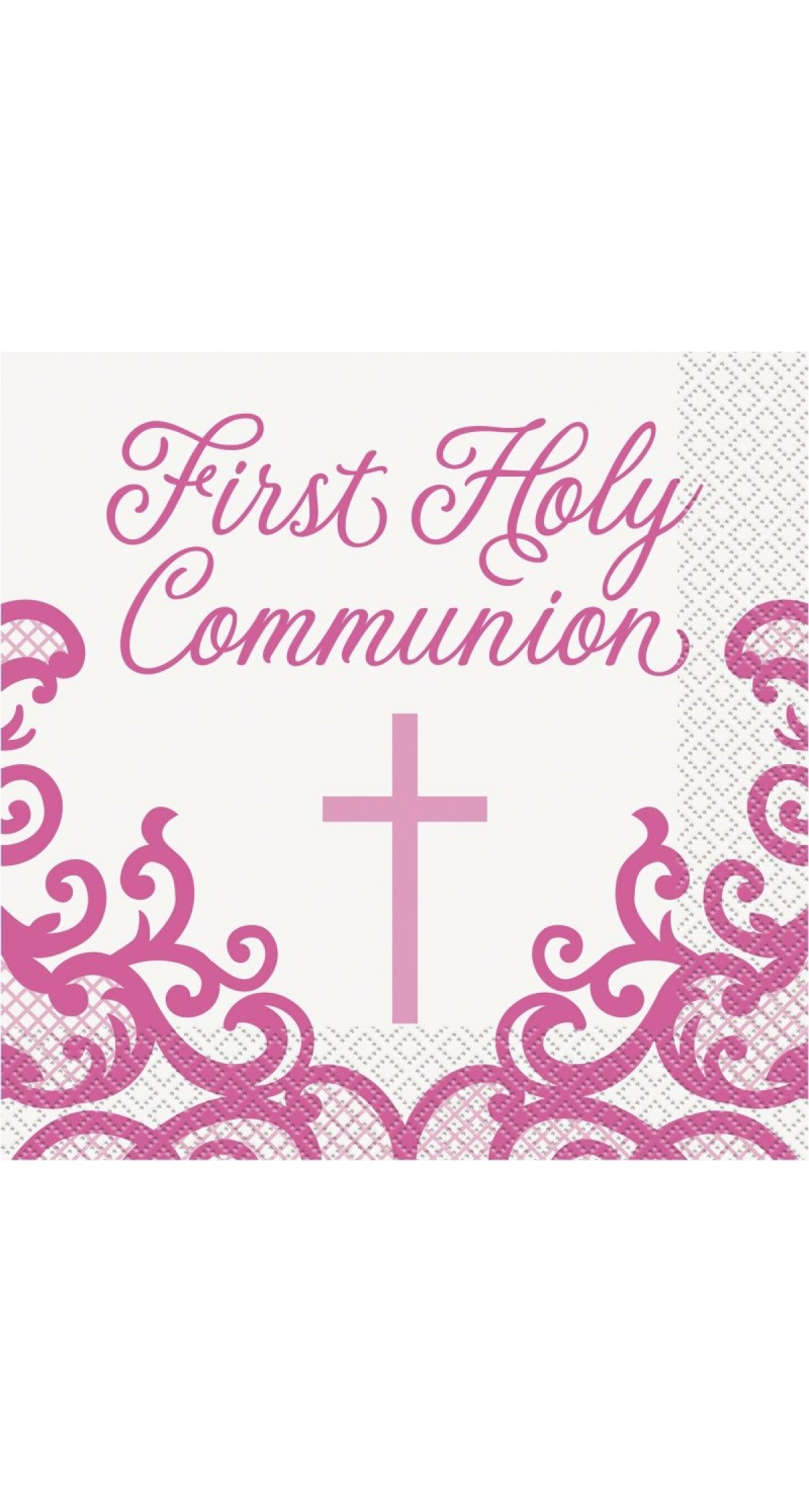 Fancy Pink Cross First Holy Communion Napkins - 16pk