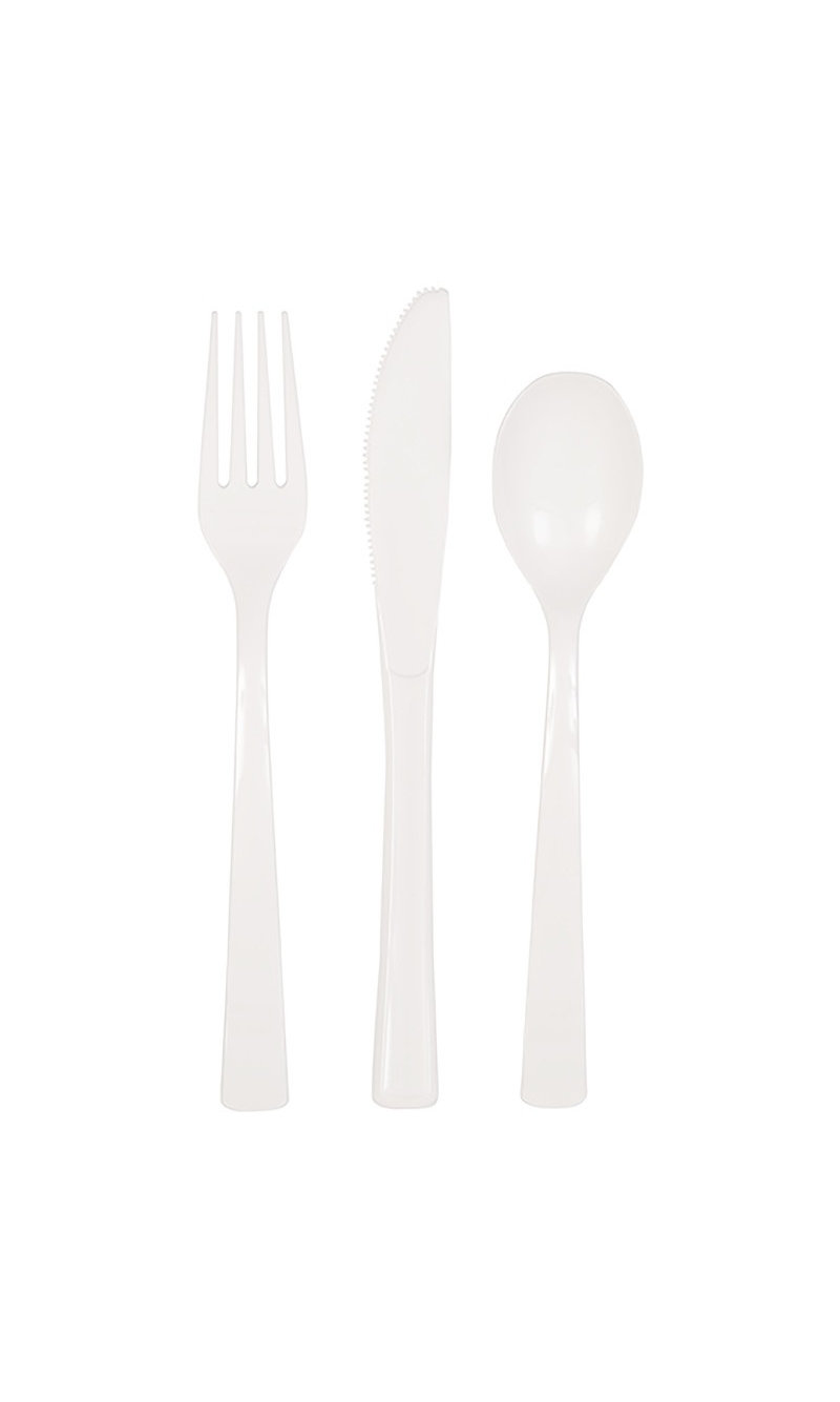White Solid Assorted Plastic Cutlery - 18pk