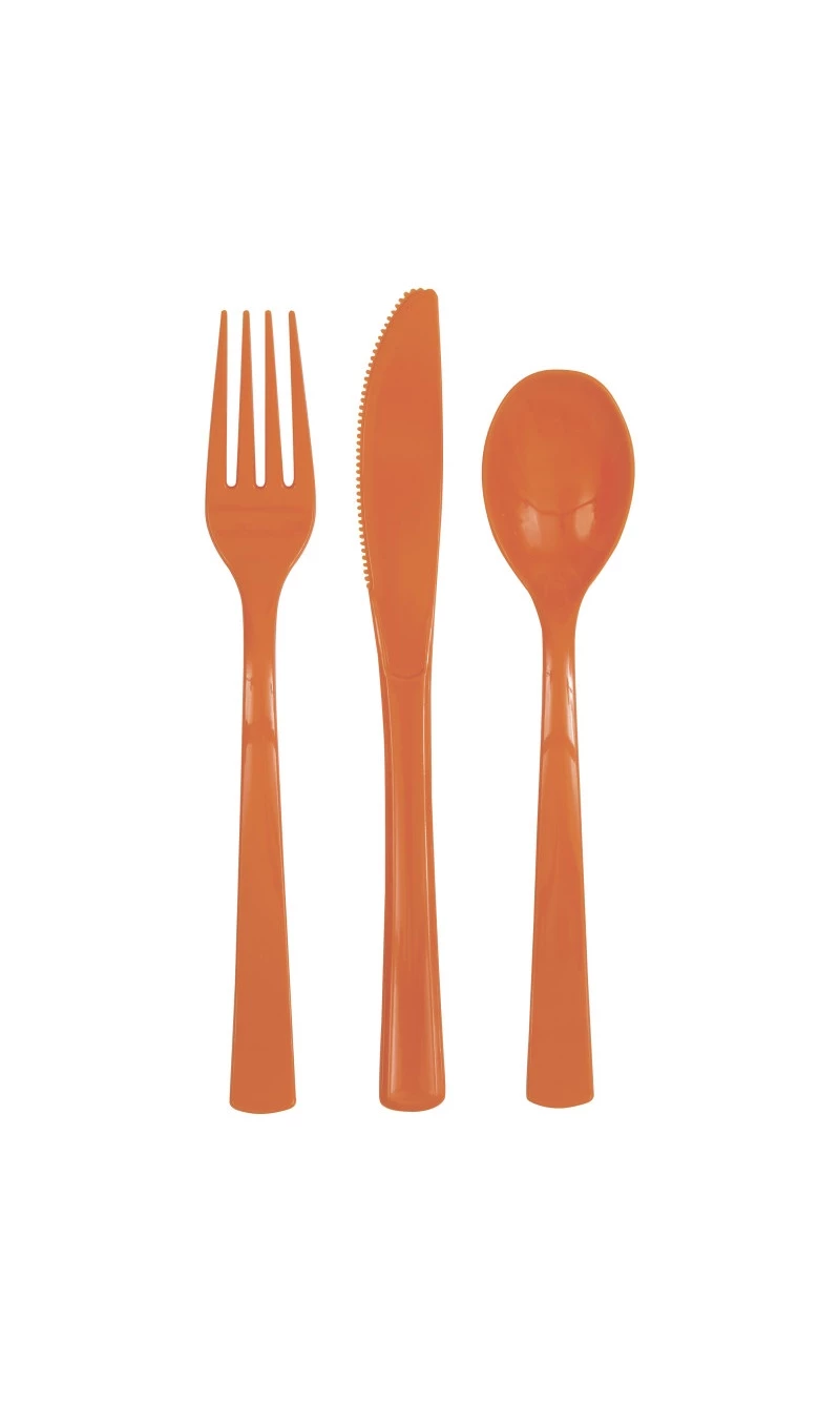 Pumpkin Orange Solid Assorted Plastic Cutlery - 18pk