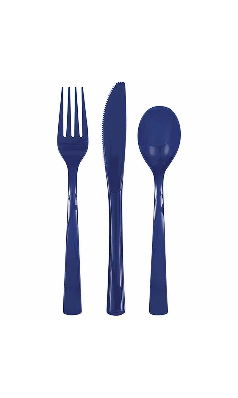True Navy Blue Solid Assorted Plastic Cutlery - 18pk