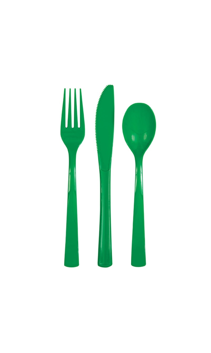 Emerald Green Solid Assorted Plastic Cutlery - 18pk