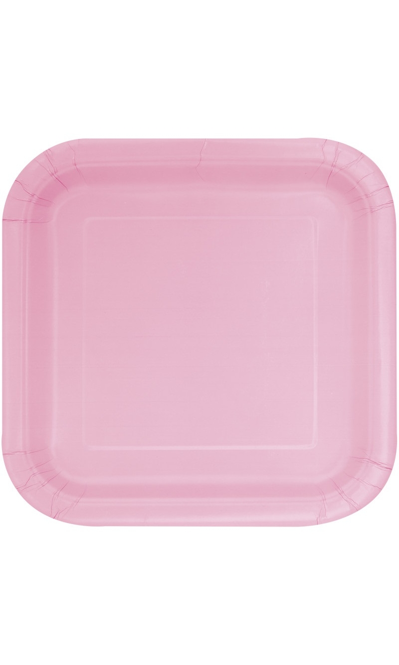Lovely Pink Solid Square 9 Inch Dinner Plates - 14pk