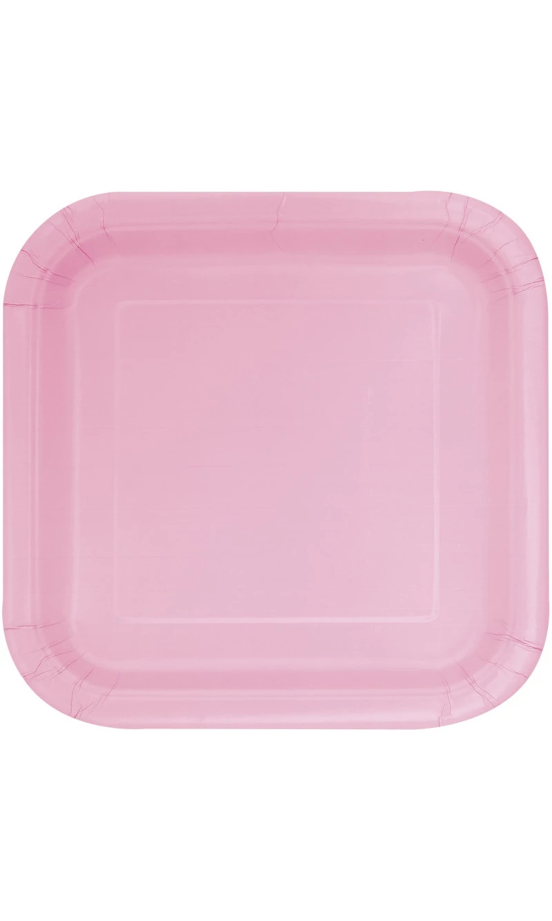 Lovely Pink Solid Square 9 Inch Dinner Plates - 14pk