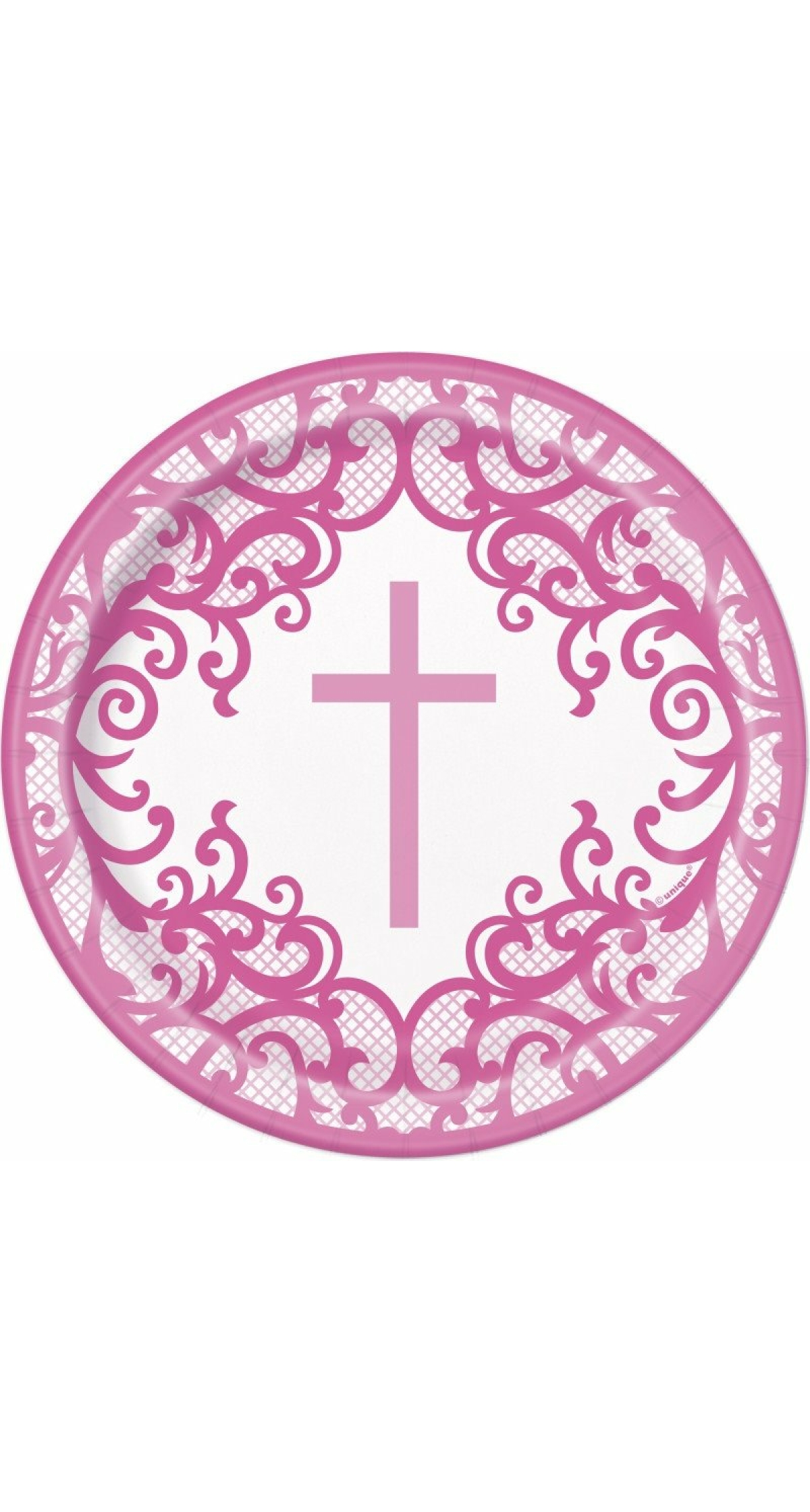 Fancy Pink Cross Round 7" Dessert Plates - 8pk