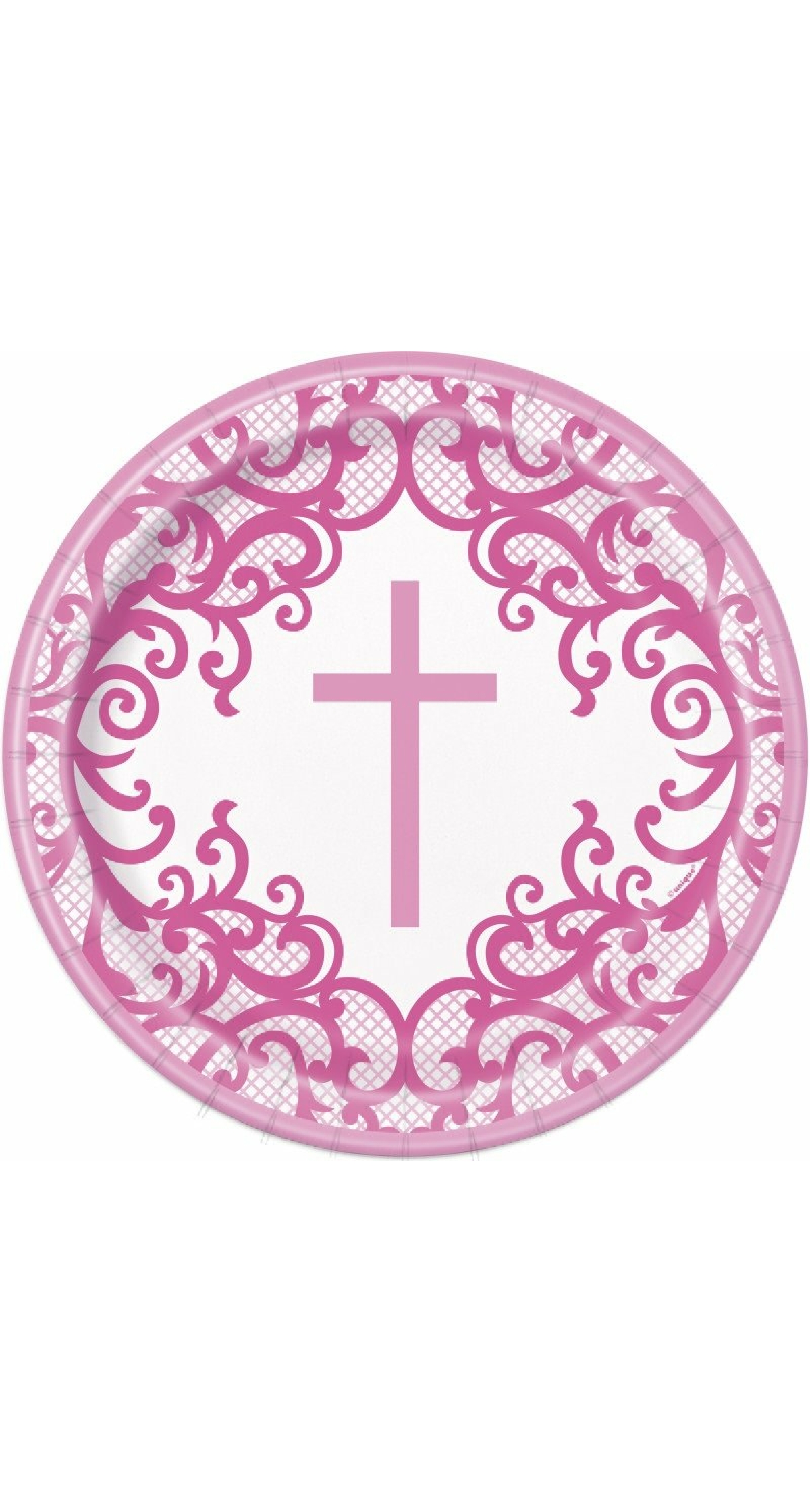 Fancy Pink Cross Round 9" Dinner Plates - 8pk