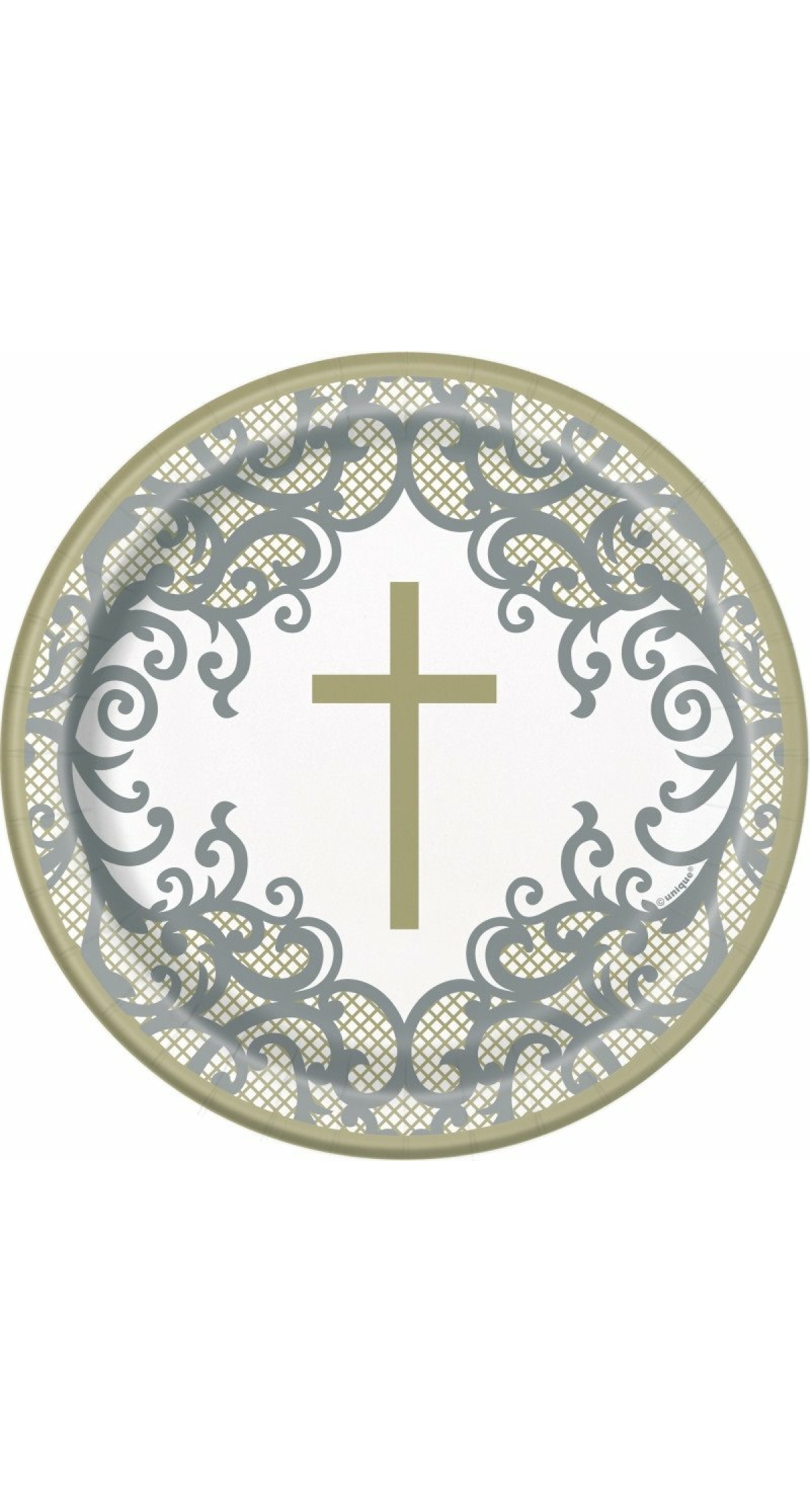 Fancy Gold Cross Round 7" Dessert Plates - 8pk