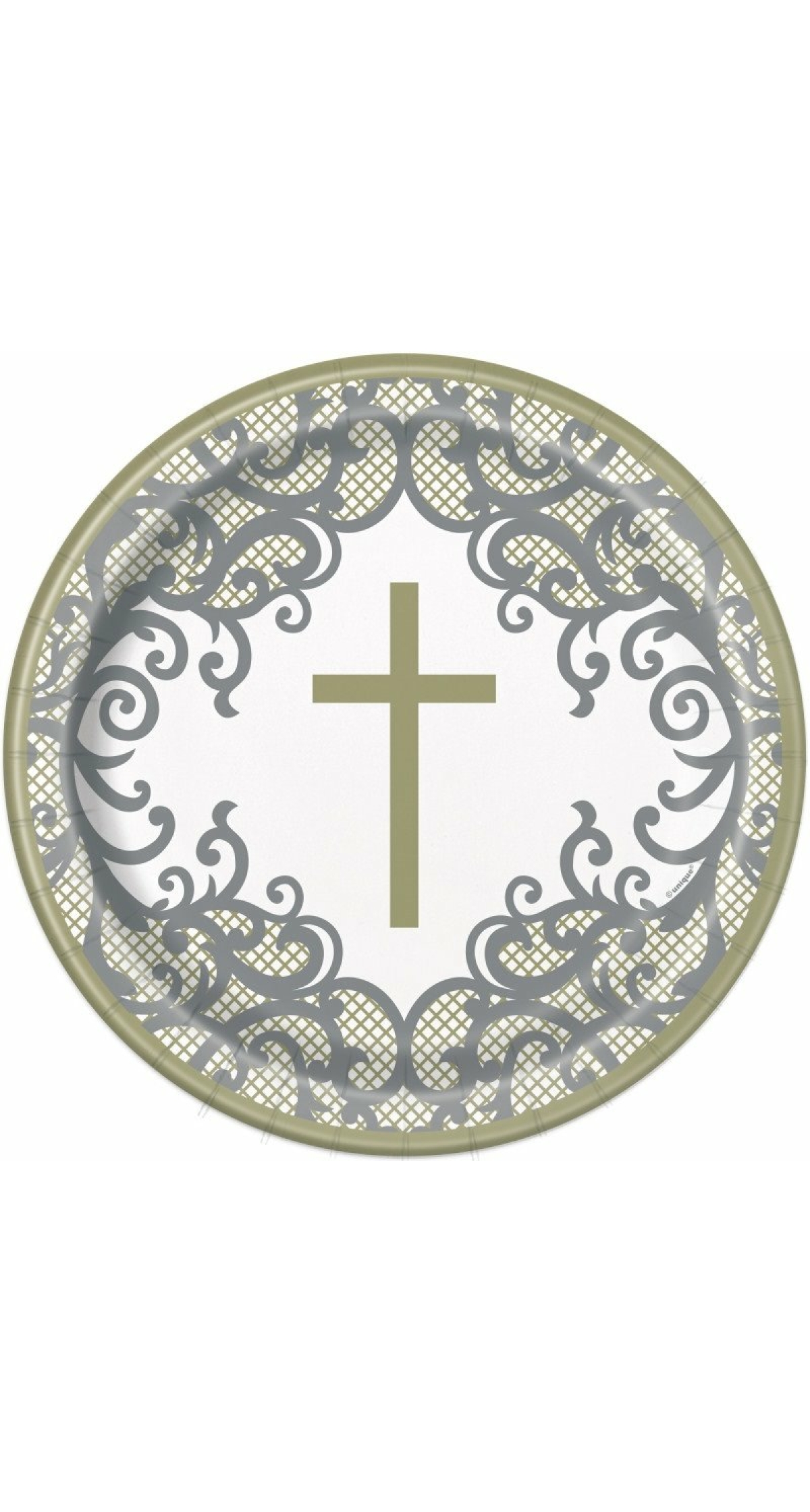 Fancy Gold Cross Round 9" Dinner Plates - 8pk