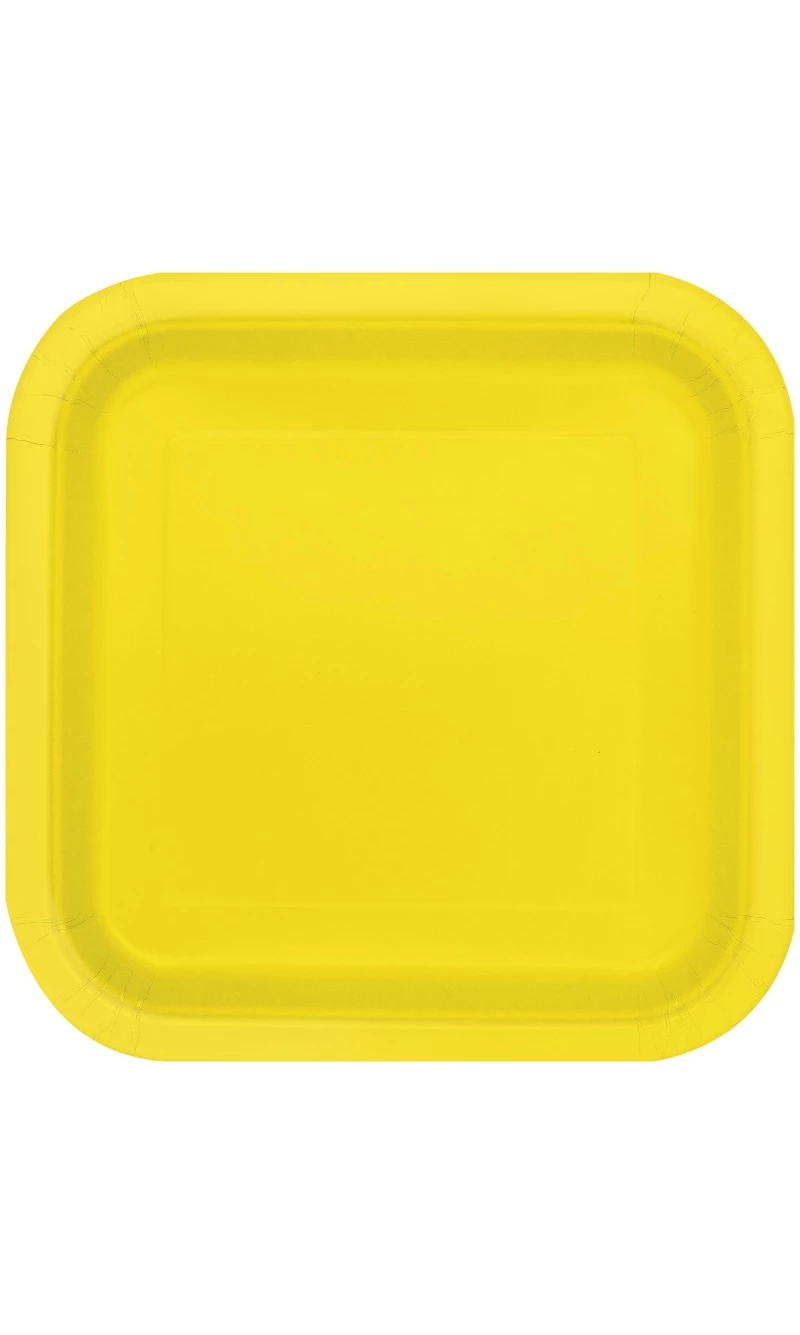Neon Yellow Square 9 Inch Dinner Plates - 14pk