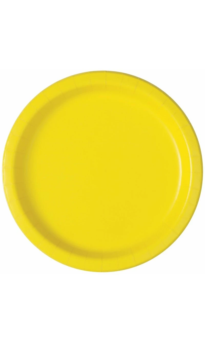 Neon Yellow Solid Round 9 Inch Dinner Plates - 16pk