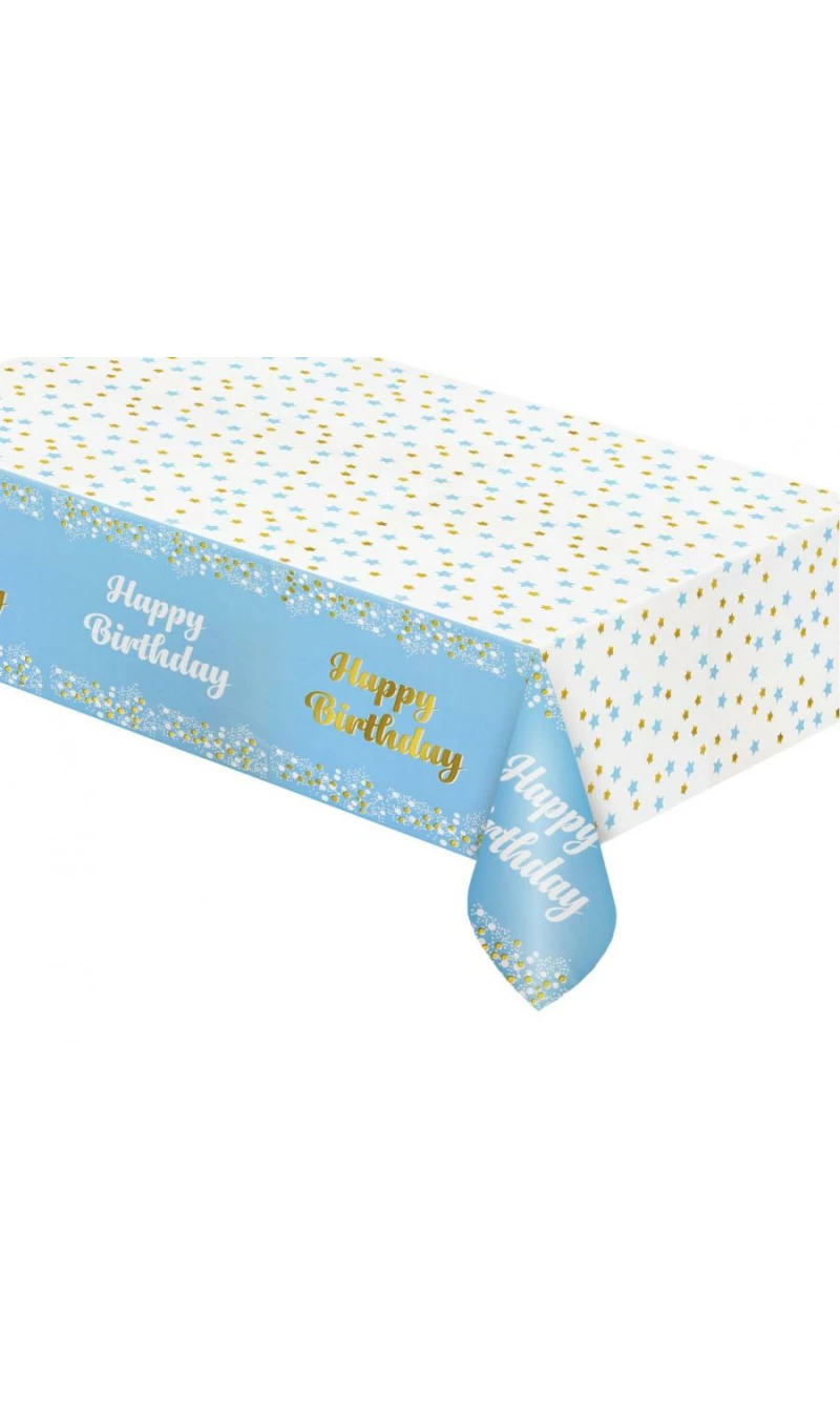 Happy Birthday Light Blue Foil Tablecover - 137x183cm
