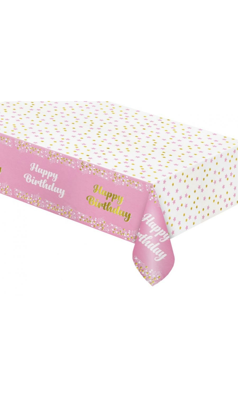 Happy Birthday Light Pink Foil Tablecover - 137x183cm