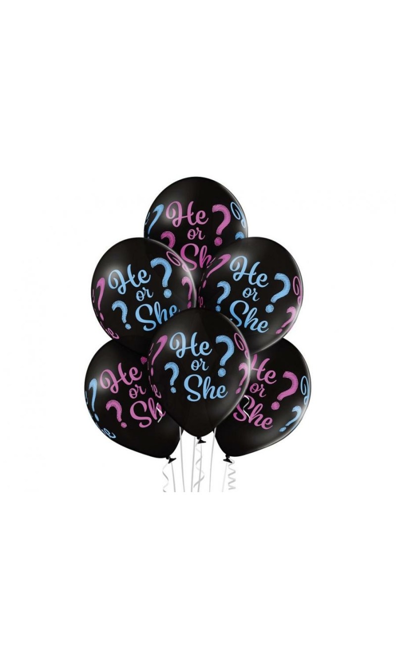 Gender Reveal Latex Balloons He or She? - 6pk