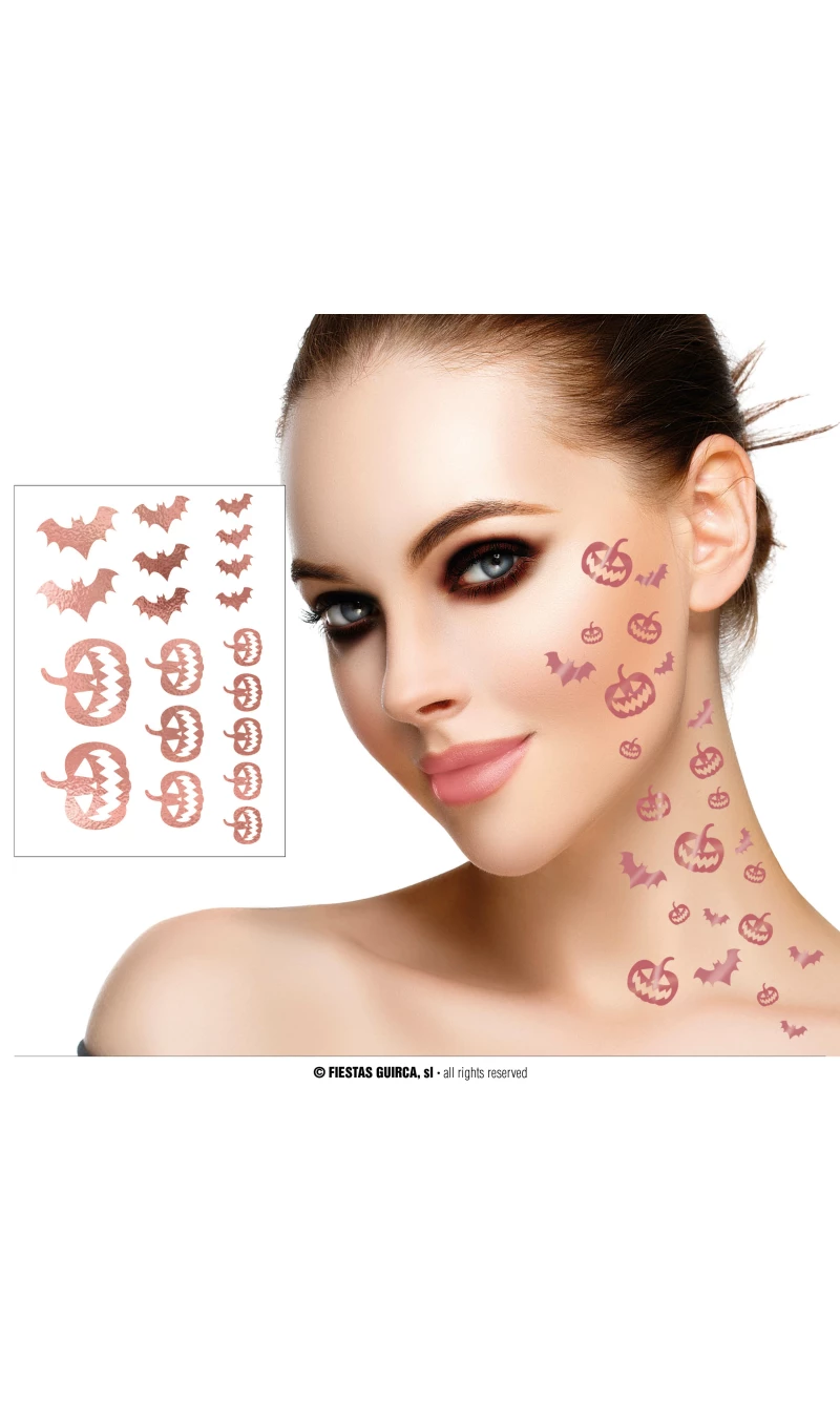 Halloween Rose Gold Pumpkin / Bat Tattos (2 sheets of 16)