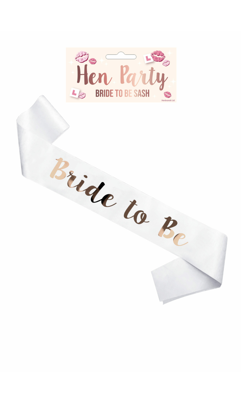 Hens Party Sash Bride To Be White With Rose Gold