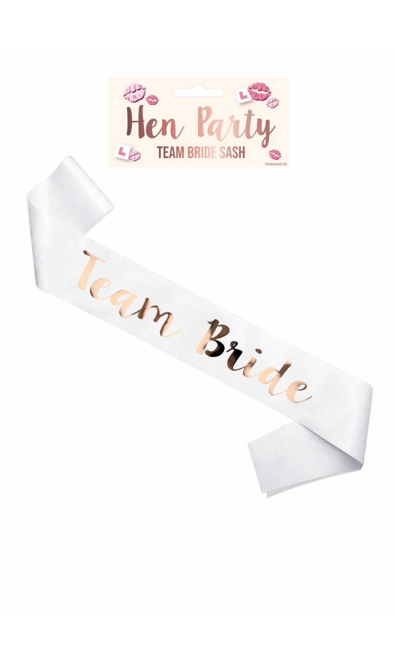 Hens Party Sash Team Bride White With Rose Gold