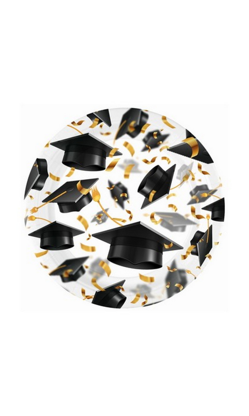 Graduation Hats Paper Plates 18cm - 8pcs