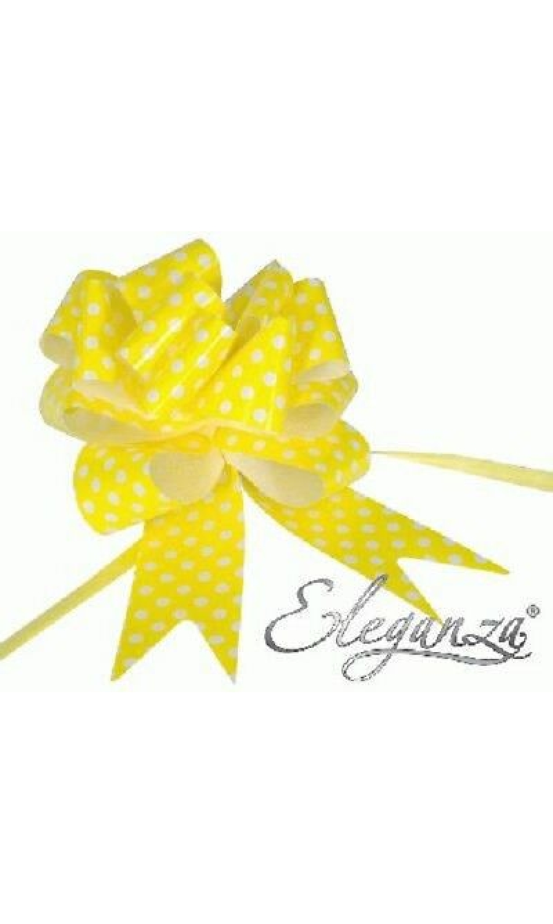 Pull Bow Yellow With White Polka Dots - 50mm