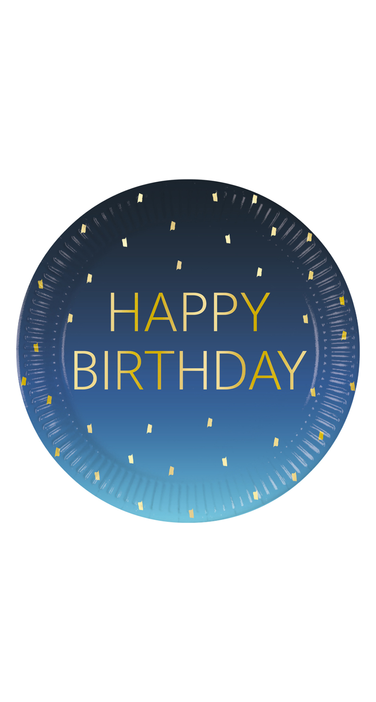 Golden Happy Birthday Blue FSC Paper Plates Large 23cm - 8pk