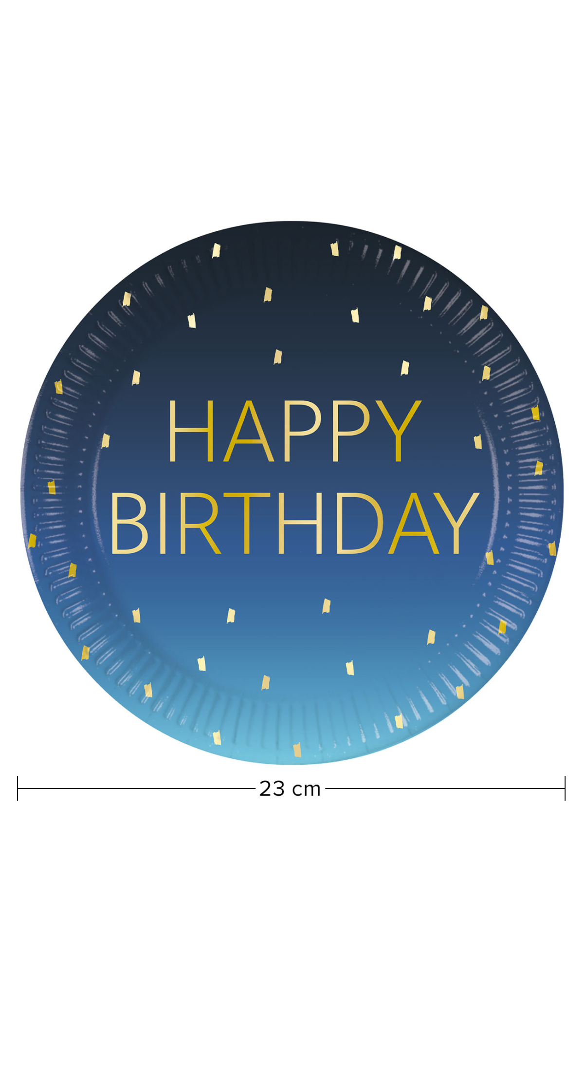 Golden Happy Birthday Blue FSC Paper Plates Large 23cm - 8pk - Image 2