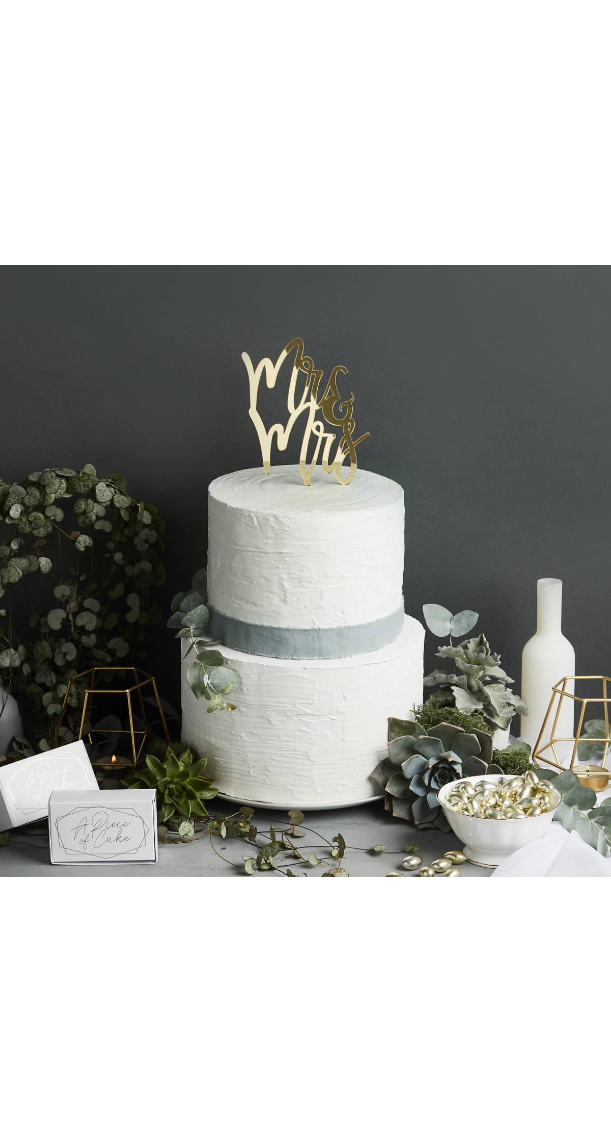 Mr & Mrs Gold Mirror Acrylic Cake Topper 130x200mm