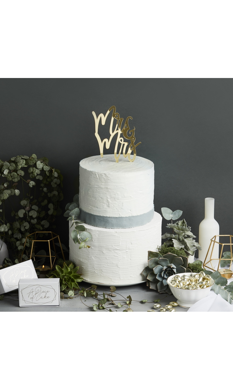 Mr & Mrs Gold Mirror Acrylic Cake Topper 130x200mm