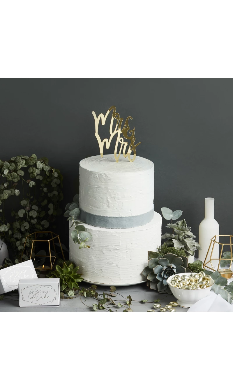 Mr & Mrs Gold Mirror Acrylic Cake Topper 130x200mm
