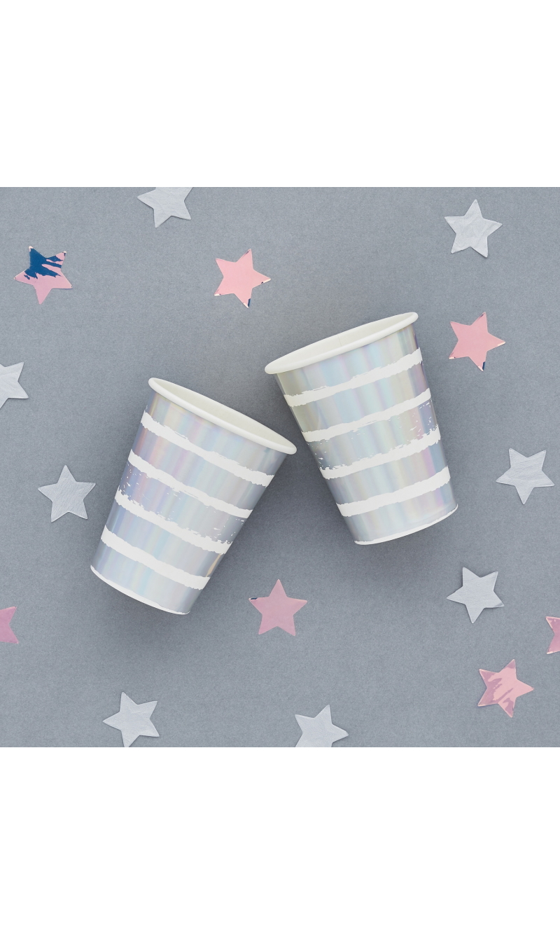Iridescent Striped Paper Cups 8pk (75x95mm)