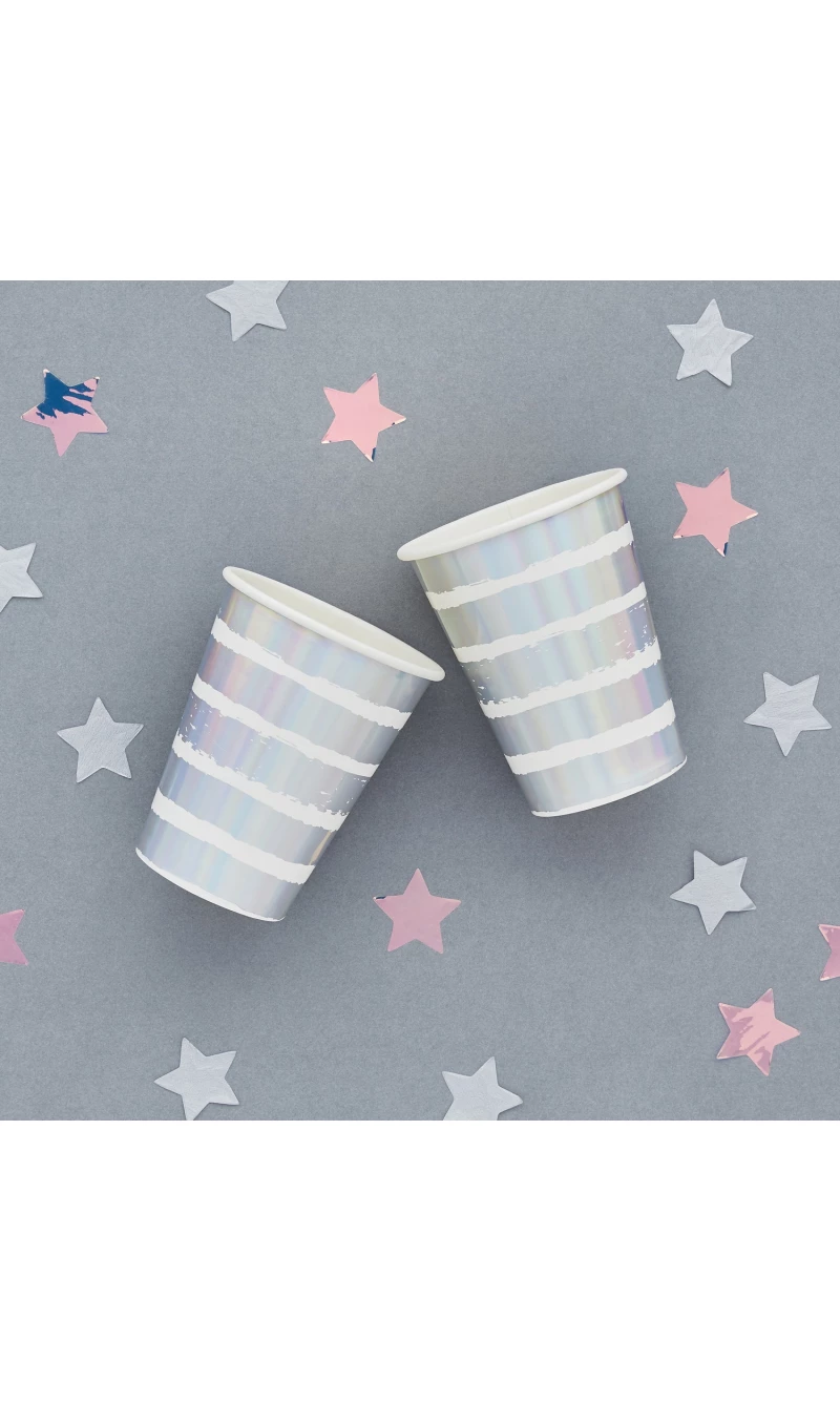 Iridescent Striped Paper Cups 8pk (75x95mm)