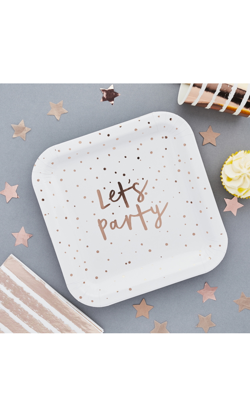 Rose Gold Let's Party 9 Paper Plates 8 pcs