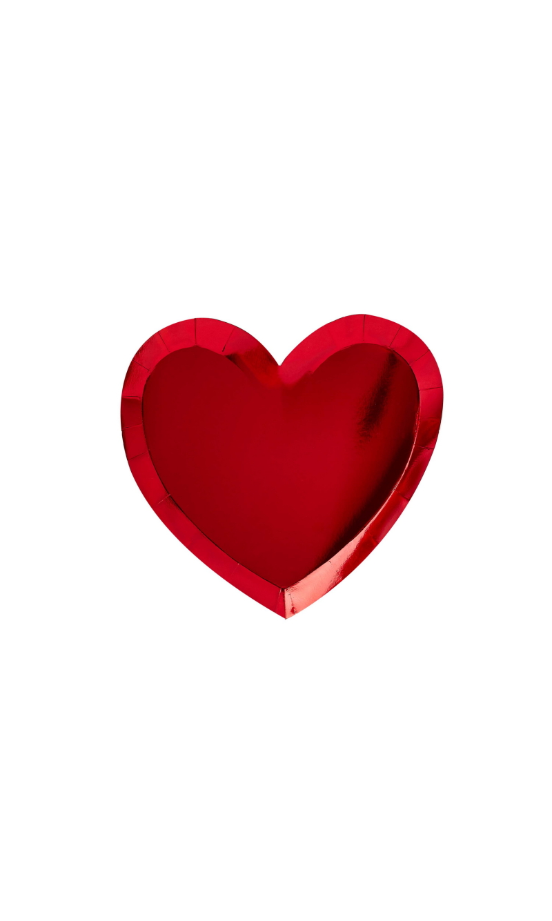 Heart Red Metallic Paper Plate 8 pcs