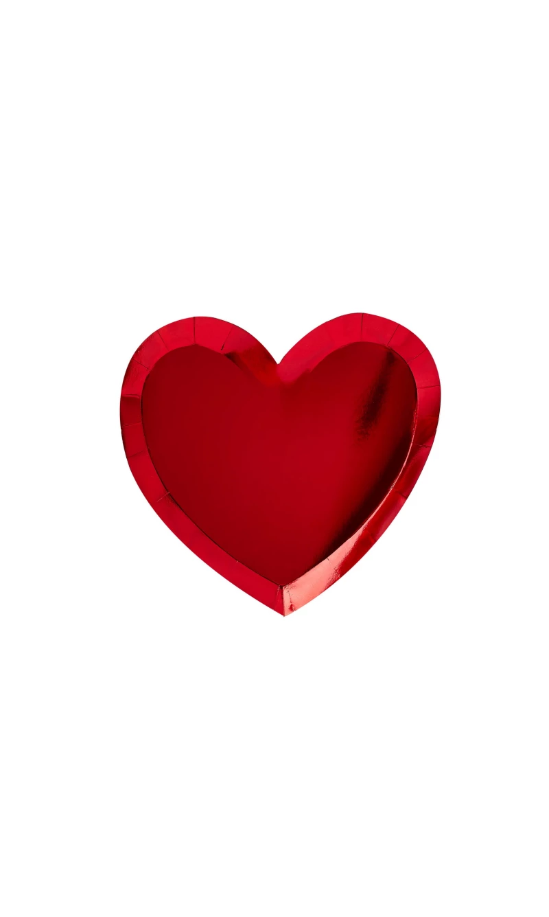 Heart Red Metallic Paper Plate 8 pcs