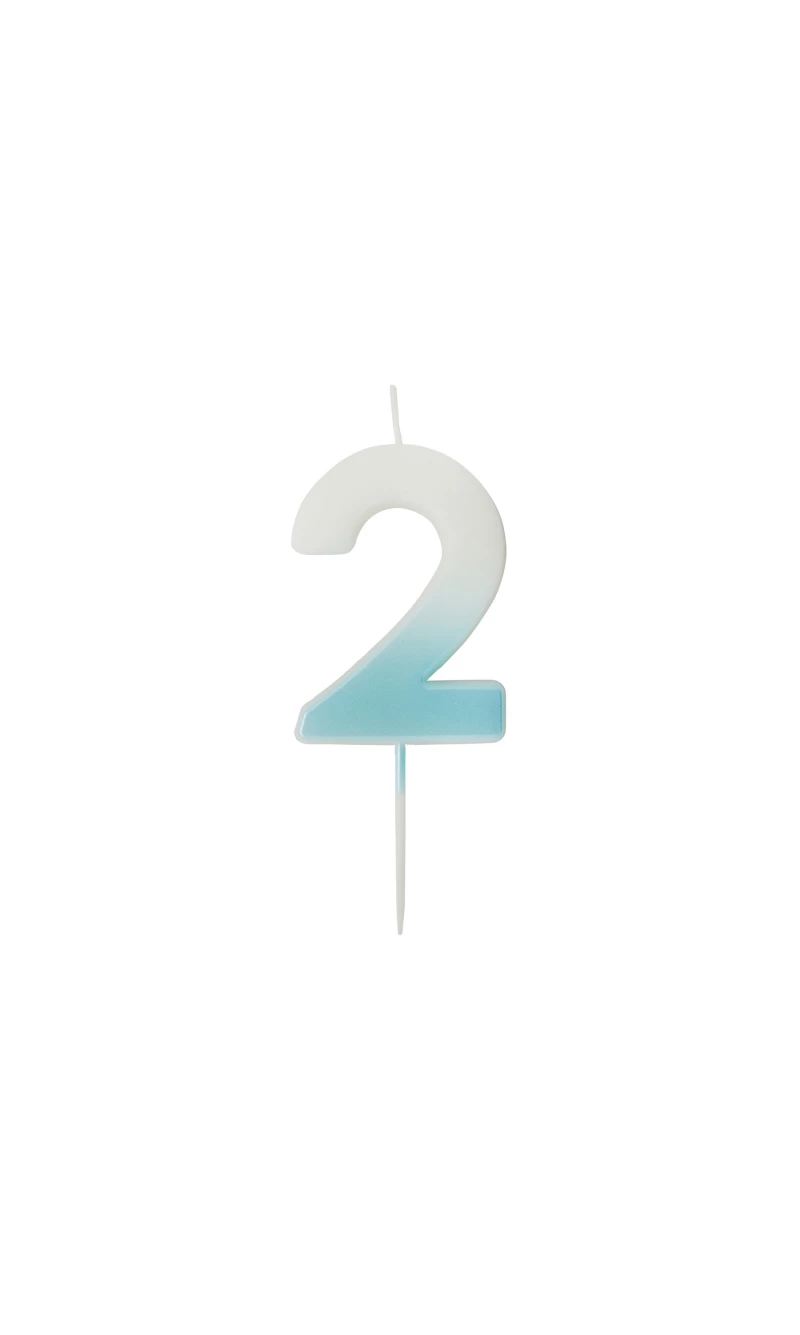 Blue Ombre Number 2 Wax Candle
