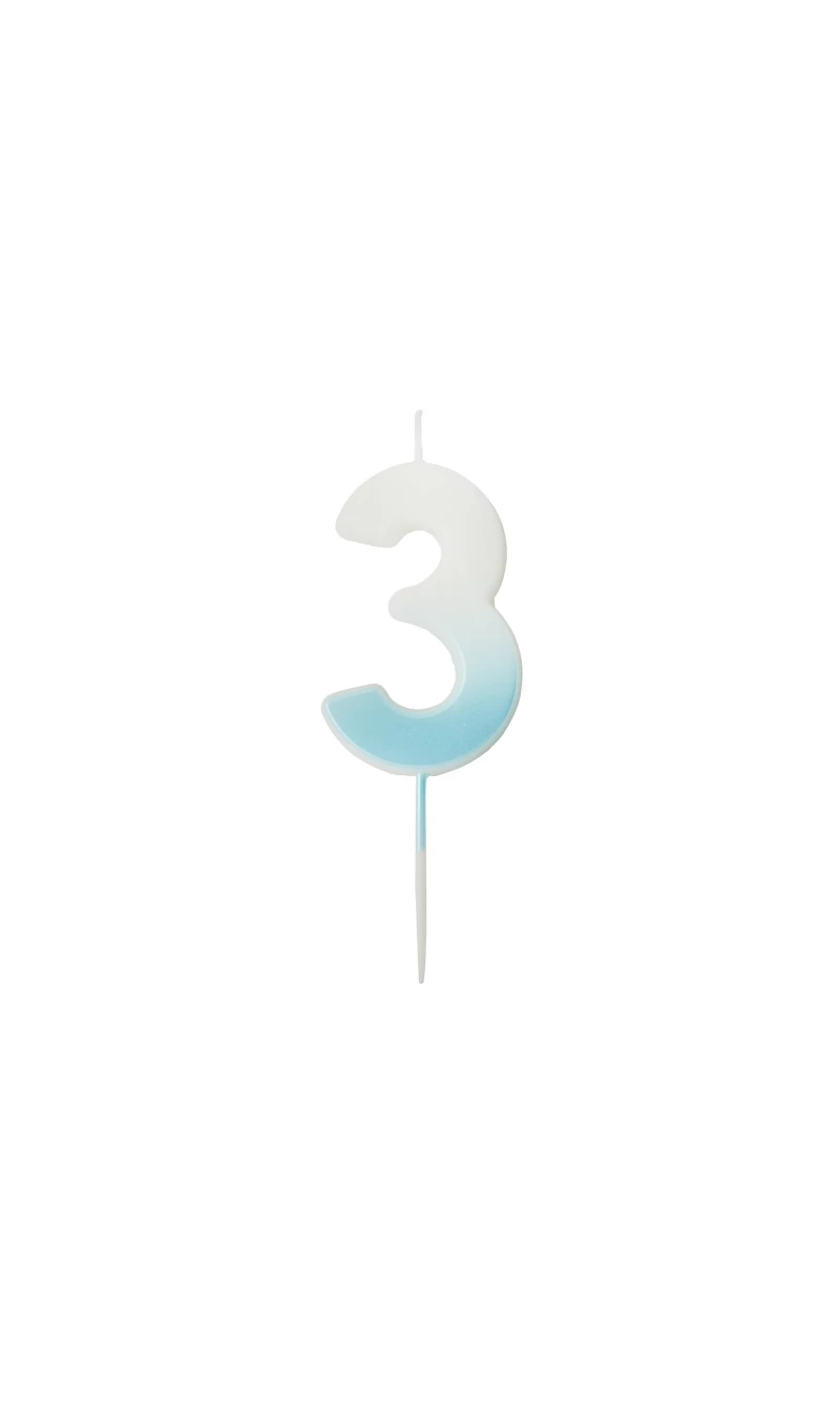 Blue Ombre Number 3 Wax Candle